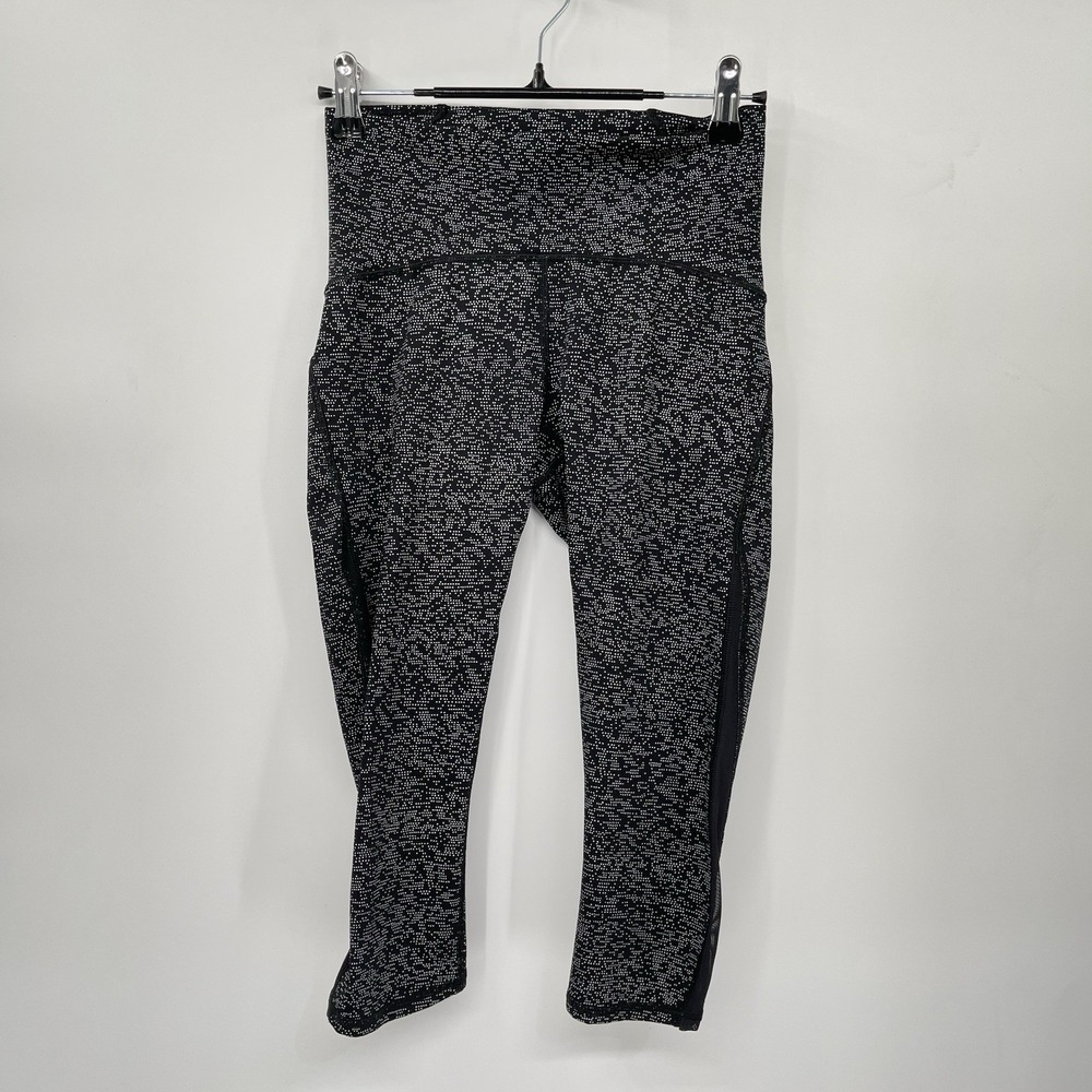 Lululemon 4 Tight Stuff Crop Women Black White Pixelated Mesh‎ Leggings